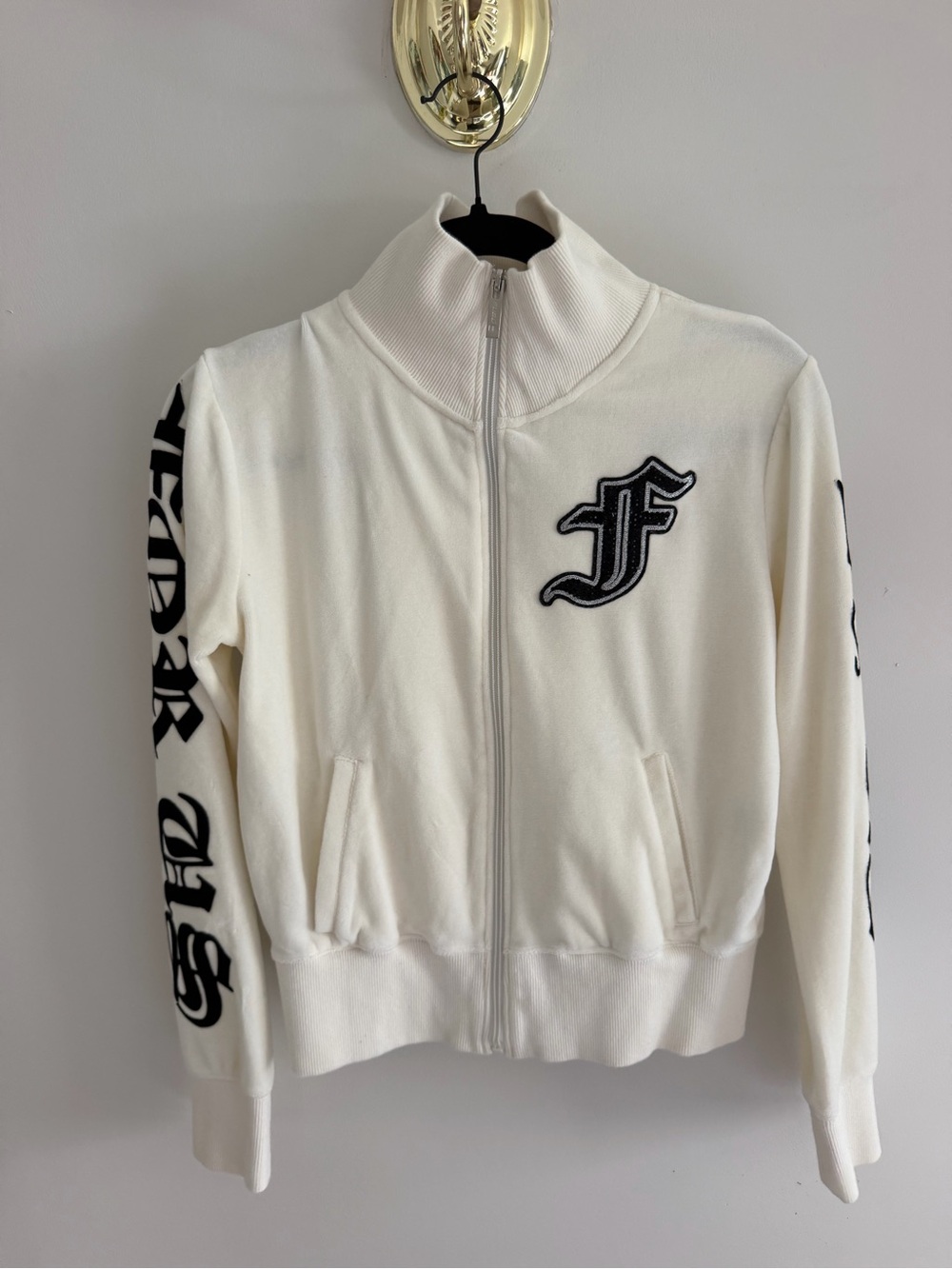 FUBU Y2K White Velour Full-Zip Sweater